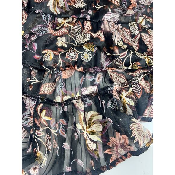 Sabina Musayev Geneva Floral Dress Sheer Metallic Black Sheer Long Sleeve Sz XS - Picture 14 of 15